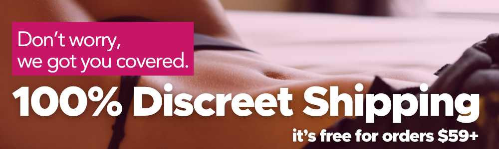 100% discreet shipping with a pink banner 