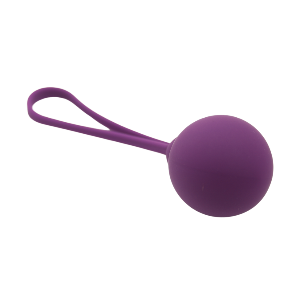 Close-up image of the small sized kegel ball. This weighted ball is perfect for beginners to use since it is the smallest option and will help gradually strengthen your vaginal muscles! The super soft silicone is hypoallergenic and gentle on your skin to wear all day!
