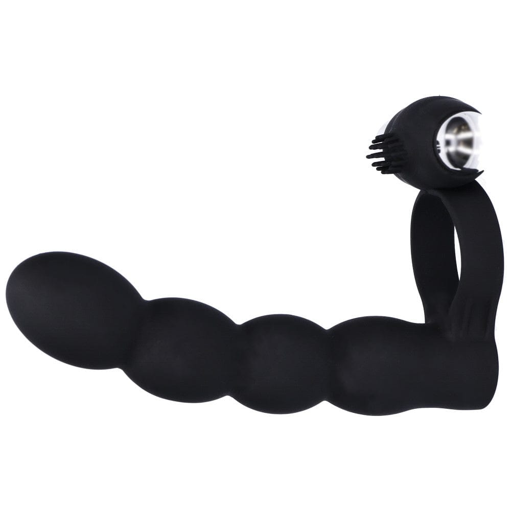 Black silicone double penetration vibrating cock ring