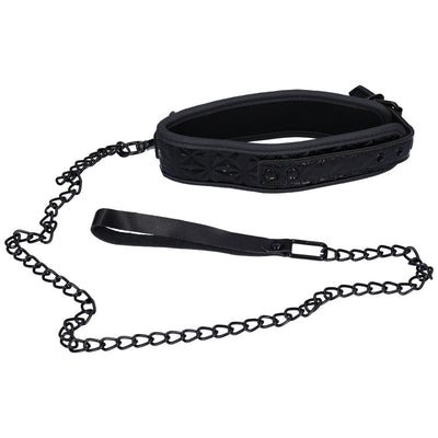 Leather padded bondage collar with leash