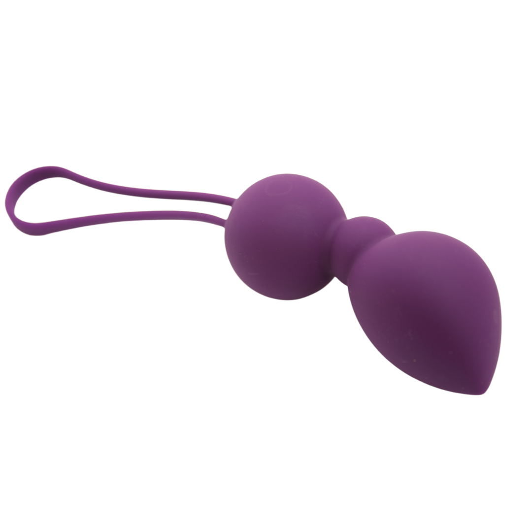 Image of the medium sized, angled kegel ball! This kegel ball is easy to insert since it is slimmer and angled! Use this toy during masturbation or sex to increase the intensity of your orgasms and help strengthen your vaginal walls!
