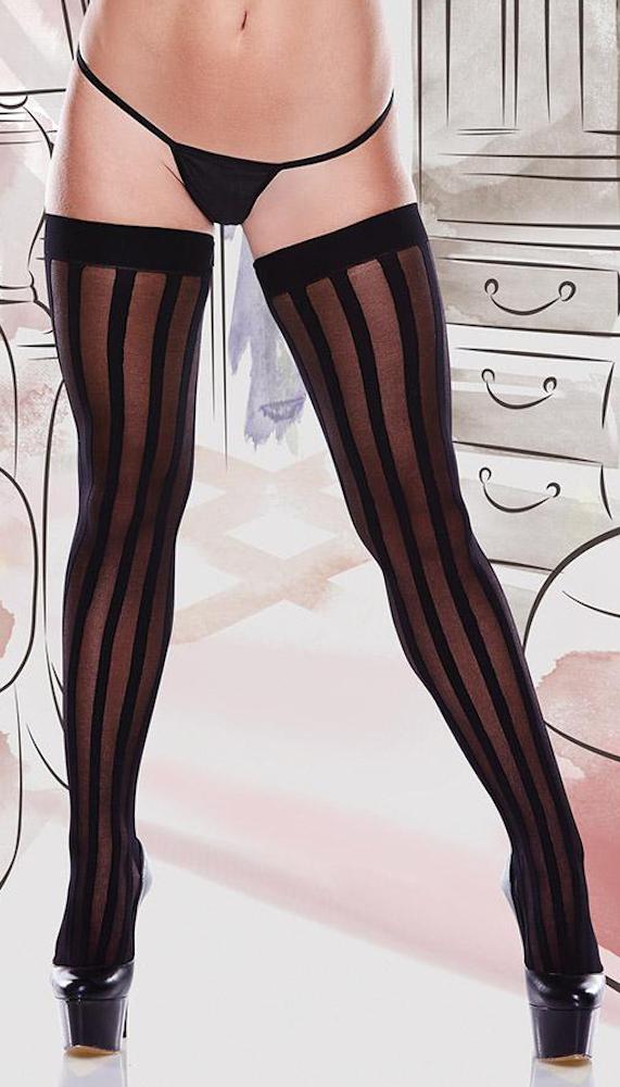Pin Stripe Bow Thigh High Stockings - Lingerie