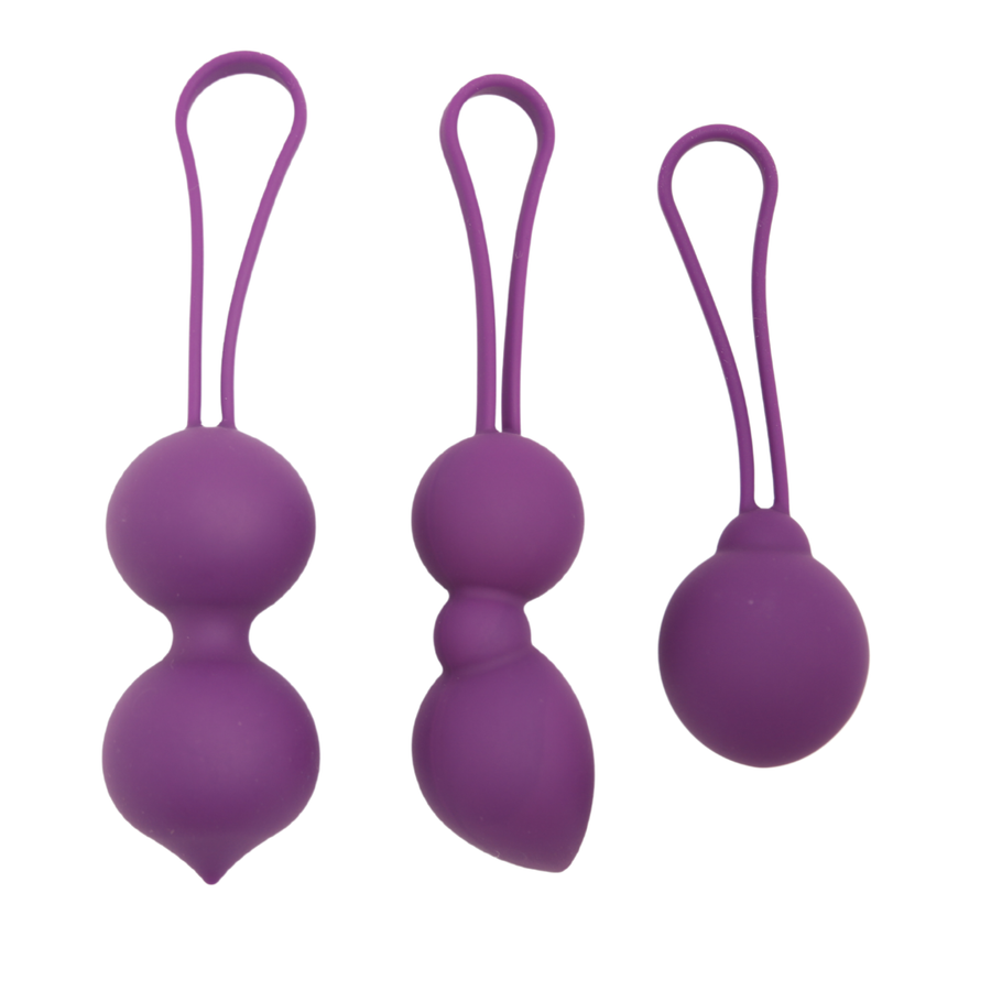 Image of the 3 kegel balls! These weighted balls are perfect for strengthening your vaginal muscles and helping with bladder control! Perfect to use during masturbation or foreplay! Easily work your way up with the different sizes that this set comes with! 