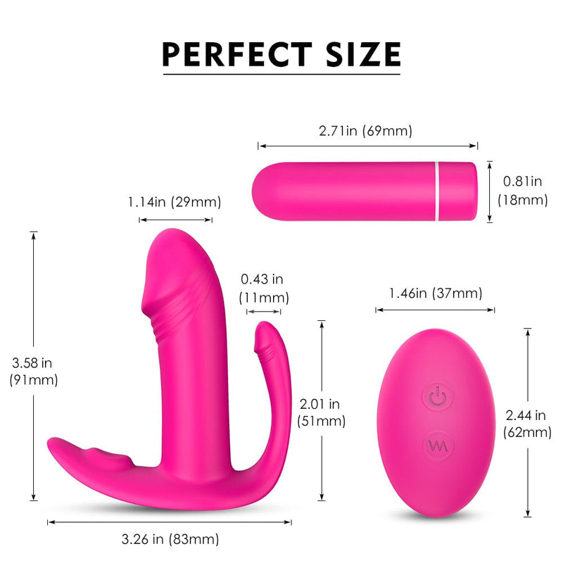 Product dimensions of vibe, bullet, and remote.
