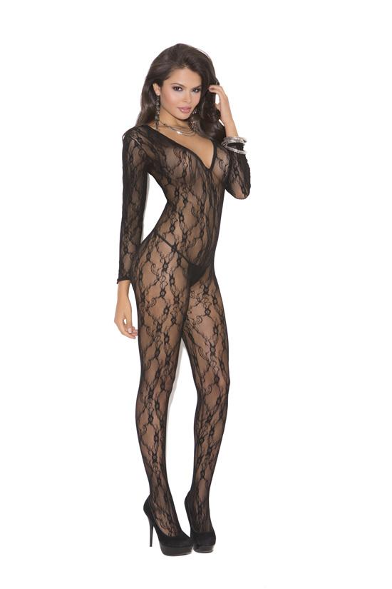 Long Sleeve Bodystocking - One Size Fits Most - Lingerie
