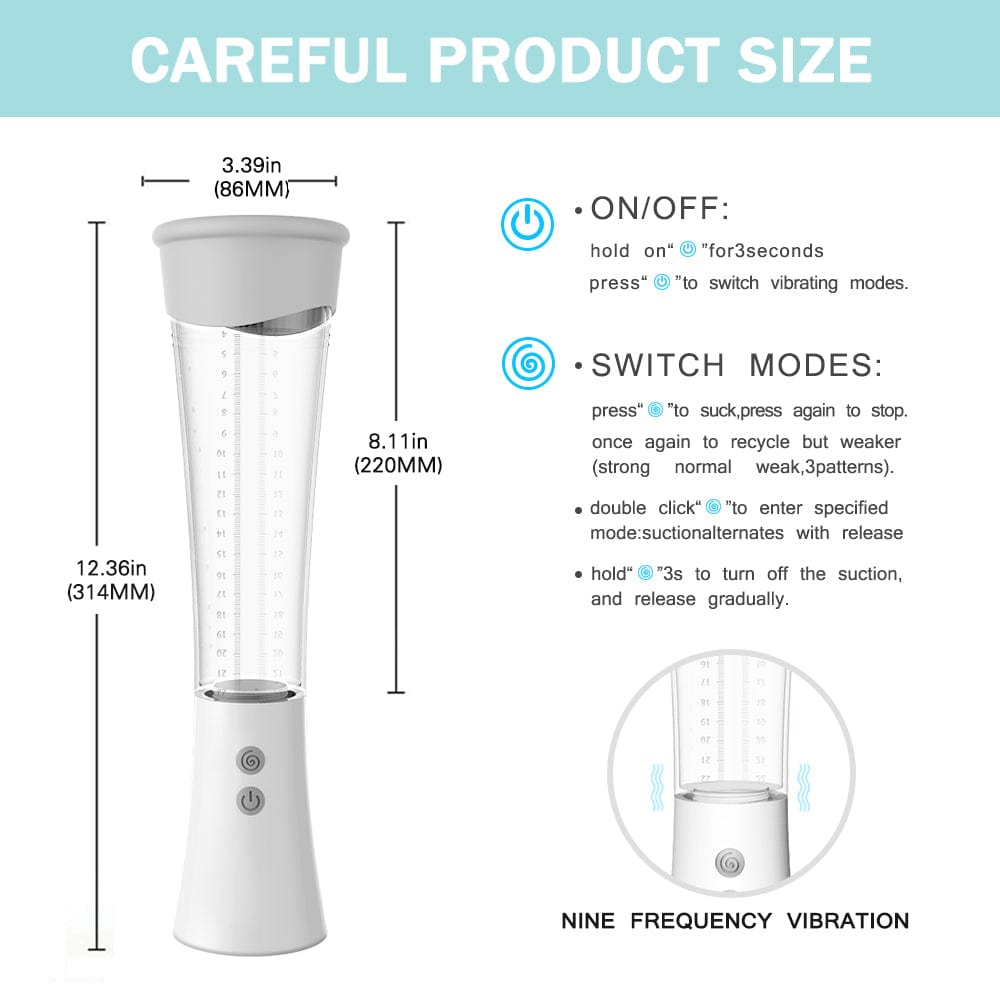 Vibrating penis pump with easy to use buttons.