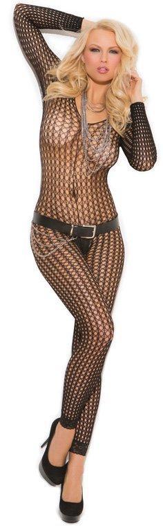 Black Long Sleeve Bodystocking - One Size Fits Most - Lingerie
