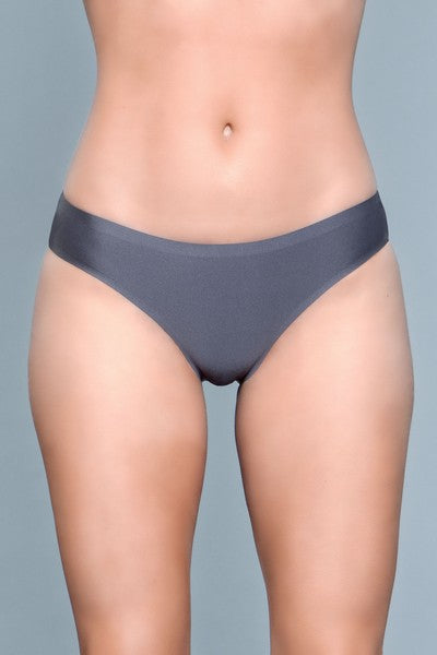 Model facing forward wearing grey microfiber bikini panty
