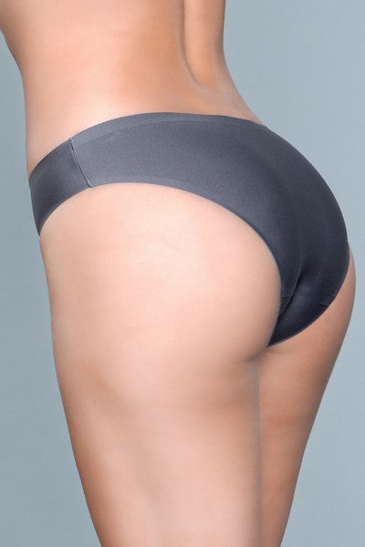 Model facing back left wearing microfiber bikini panty