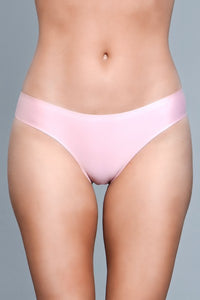 Model facing forward wearing pink microfiber bikini panty