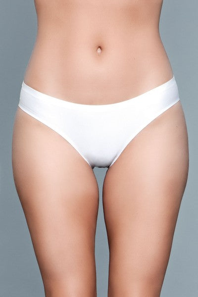 Model facing forward in white microfiber bikini panty