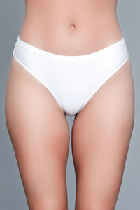 Model facing forward wearing white microfiber seamless thong