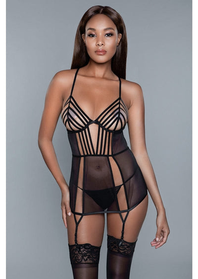 Black strappy chemise with matching panty