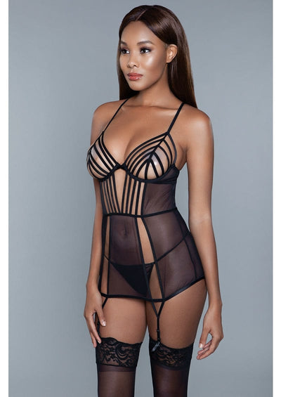 Chemise with see-through strappy cup design