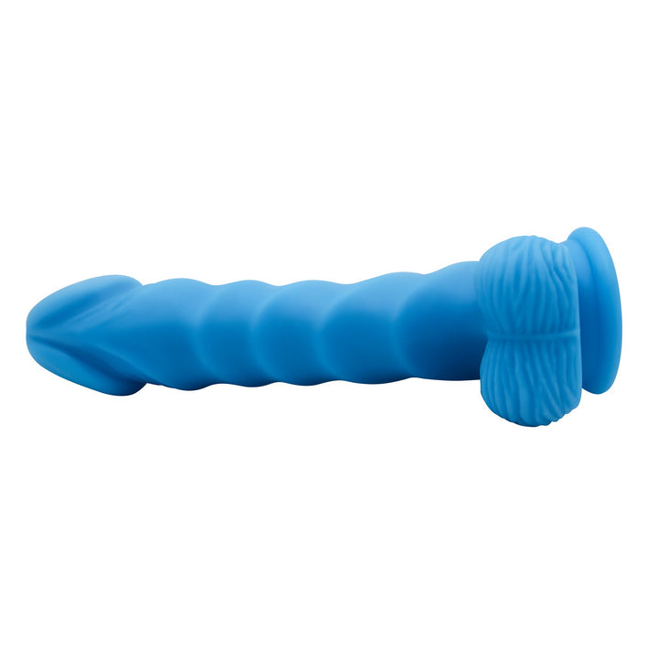 Electric Blue Rippled Suction Cup Dildo