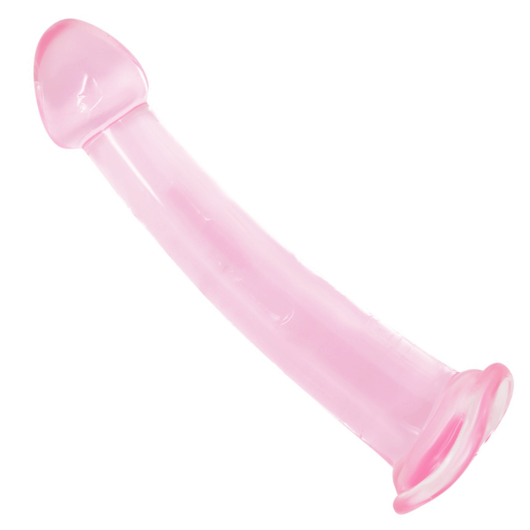 Image of bright pink curved G-Spot/P-Spot jelly dildo
