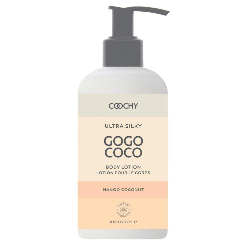 Image displays front side of Gogo Coco Body Lotion in bottle. 