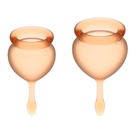 Image of the Satisfyer Feel Good Menstrual Cups. This set of 2 flexible silicone period cups has two different sizes for light or heavier flow.