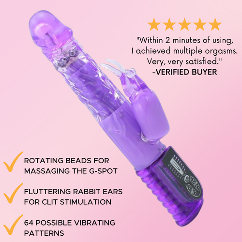 Rabbit vibrator with rotating beads in the shaft and clit stimulating rabbit ears.