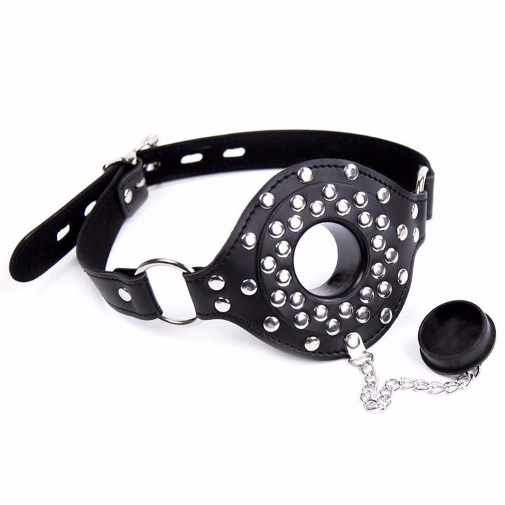 Leather Studded Feeding Gag - Bondage