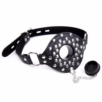 Leather Studded Feeding Gag - Bondage