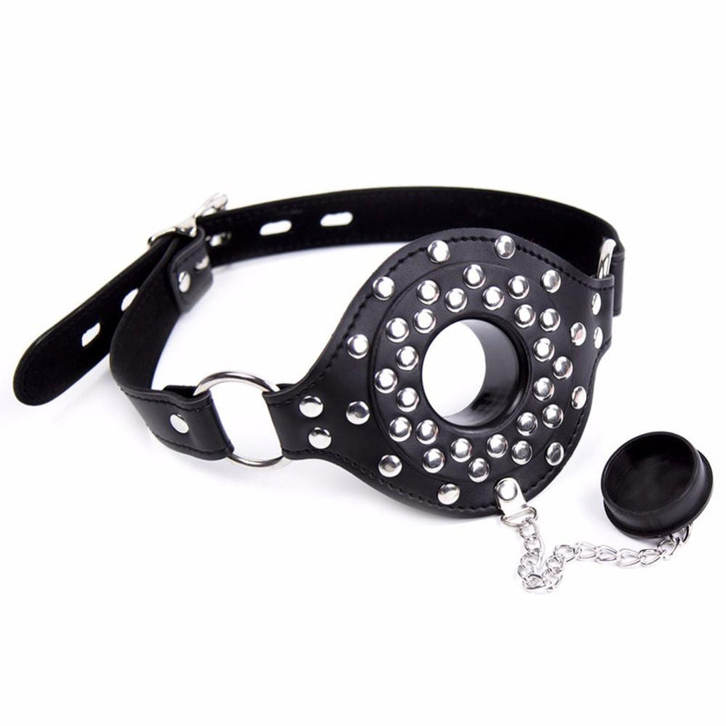 Leather Studded Feeding Gag - Bondage