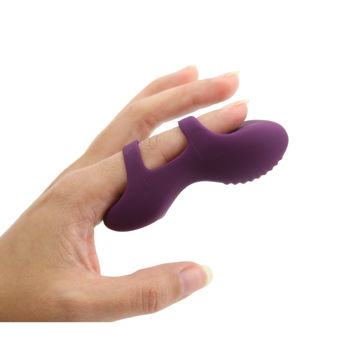 Another image of the vibrator being worn on the finger. Experience intense pleasure in a small toy that is travel friendly and easy to use!