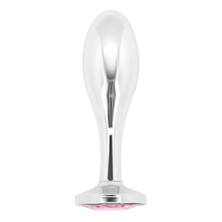 Image of metal butt plug with bright pink diamond jewel