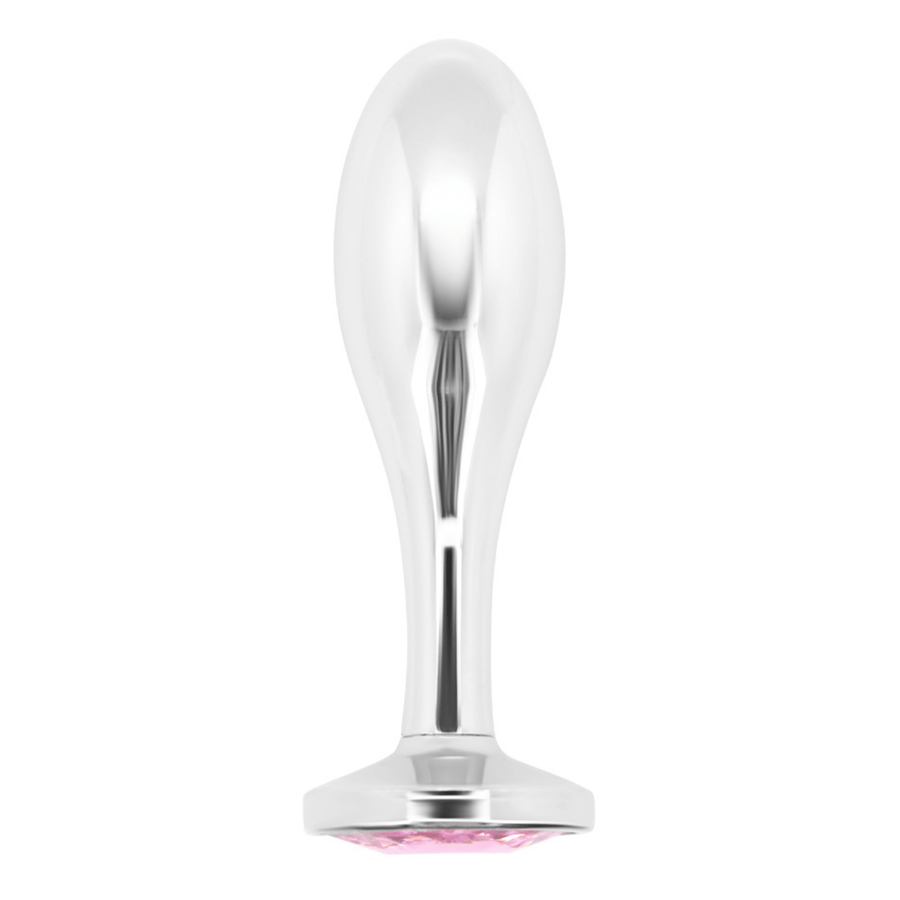Image of metal butt plug with bright pink diamond jewel