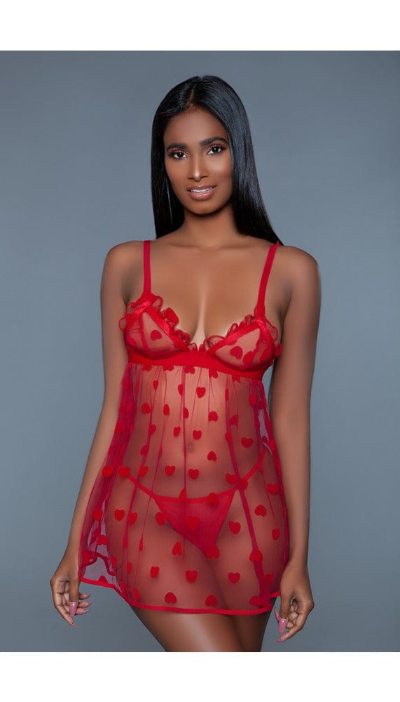 1 pc fine mesh heart-designed slip dress with plunging neck and adjustable straps. With thong facing forward