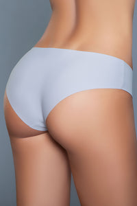 Model facing back right wearing grey seamless microfiber panty