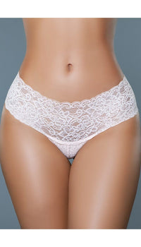 White low-rise lace briefs with delicate floral paisley lace design.