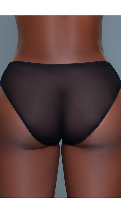 Close up of back of low-rise bikini panty with fine mesh back.