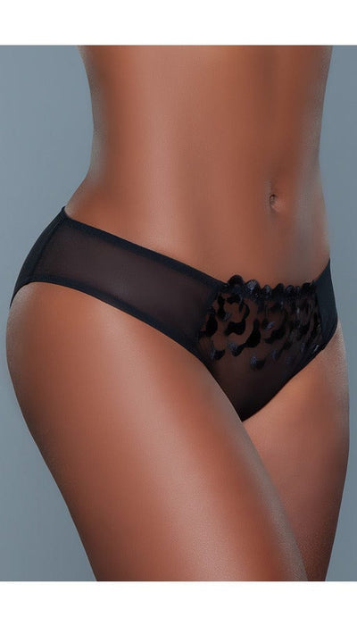 Side view of black bikini panty.