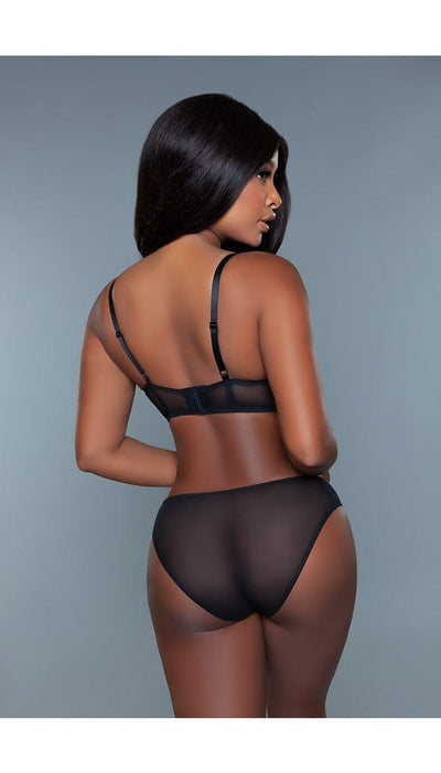 Another back view of black bra and panty set with fine mesh back.