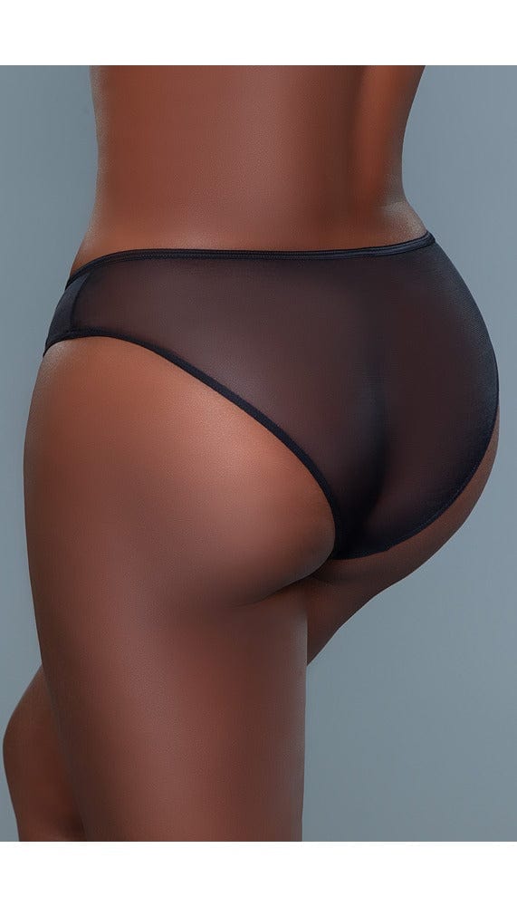 Side view of back of black panty.