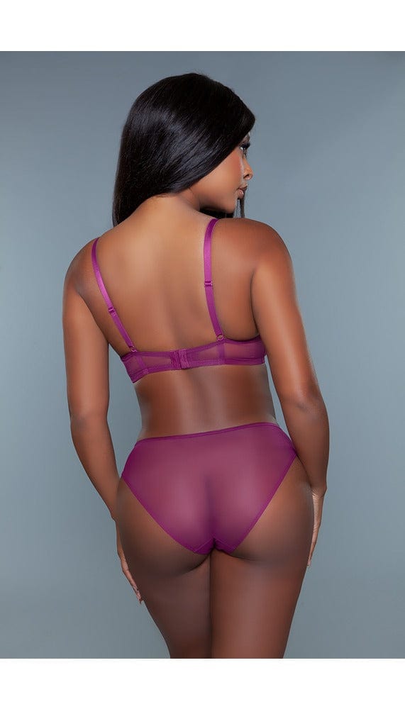 Back view of purple bra and panty set.