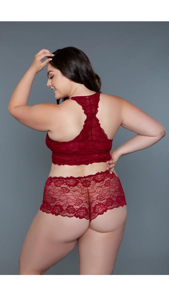Back view of red lace cami set.