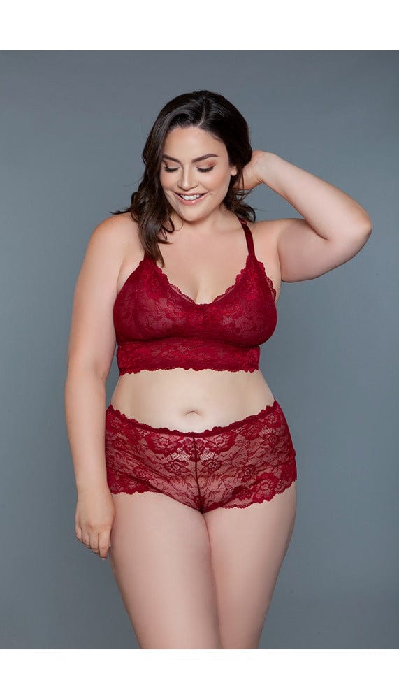 Red lace cami set with boyshorts.
