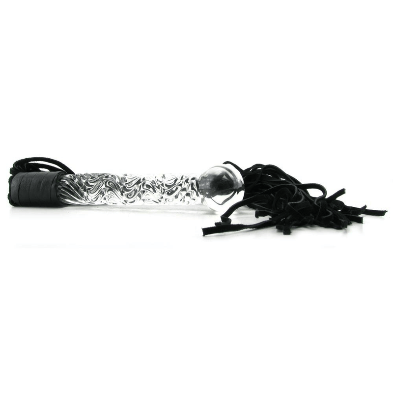 Image of the glass dildo leather whip from the side.