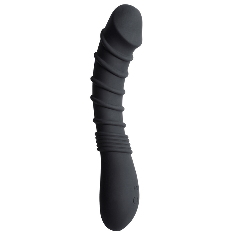 Image of the vibrating dildo standing upright and turned slightly to the side.