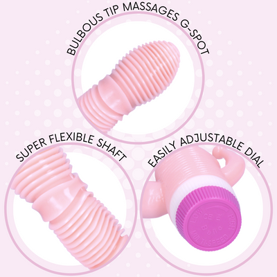 G-Spot massaging tip, flexible shaft, easy adjust dial!