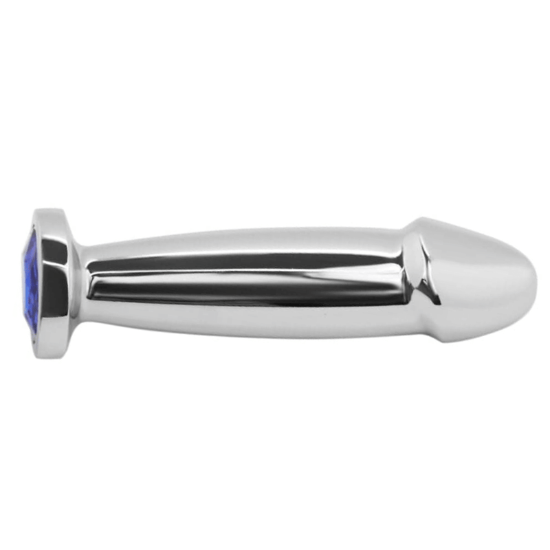 Image of metal penis shape butt plug on side