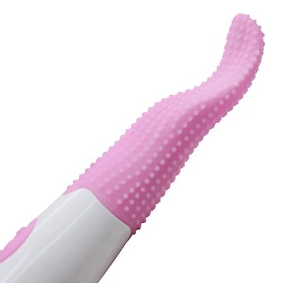 Bright pink tongue shaped vibrator with pleasure nubs