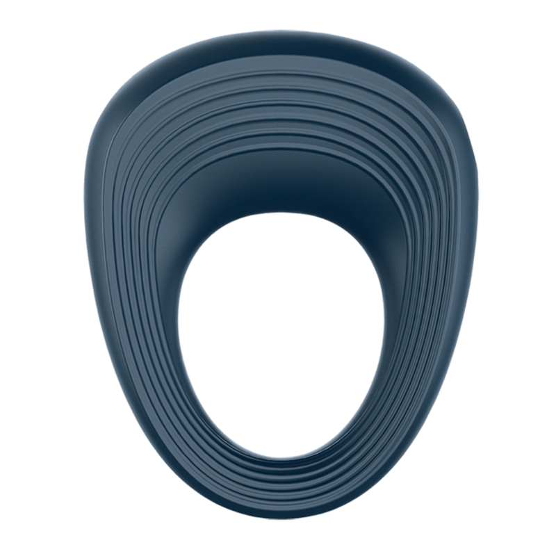 Image of the Satisfyer Power Ring Vibrating Couples Cockring. Raised grooves around the front side of the ring provide added stimulation.