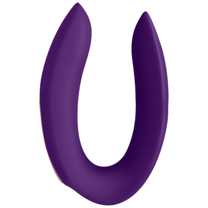Image of the side of the vibrator. Spice things up in the bedroom with your partner when you try this powerful couples vibe! Stimulates both partners at once! Made of super soft silicone that is gentle on your skin and is rechargeable!