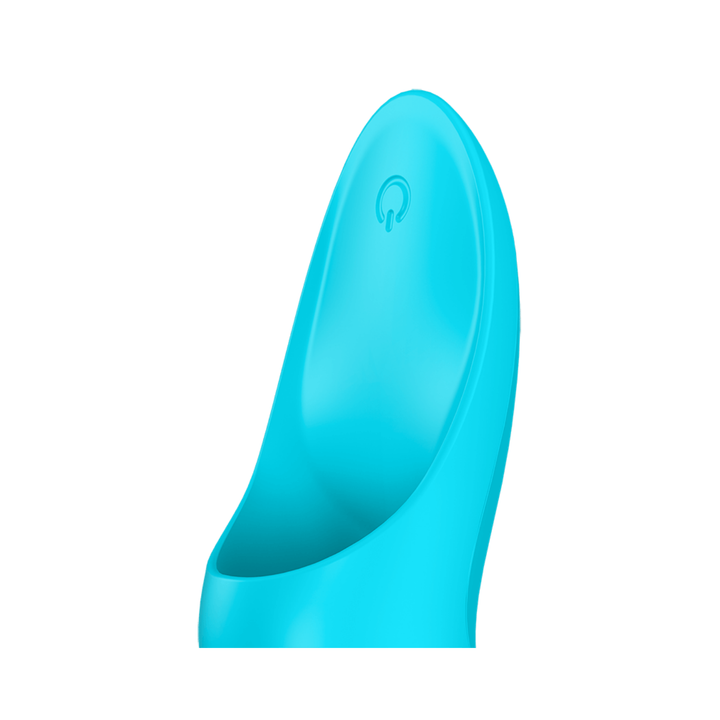 Close-up image of the finger vibrator showing the power button.