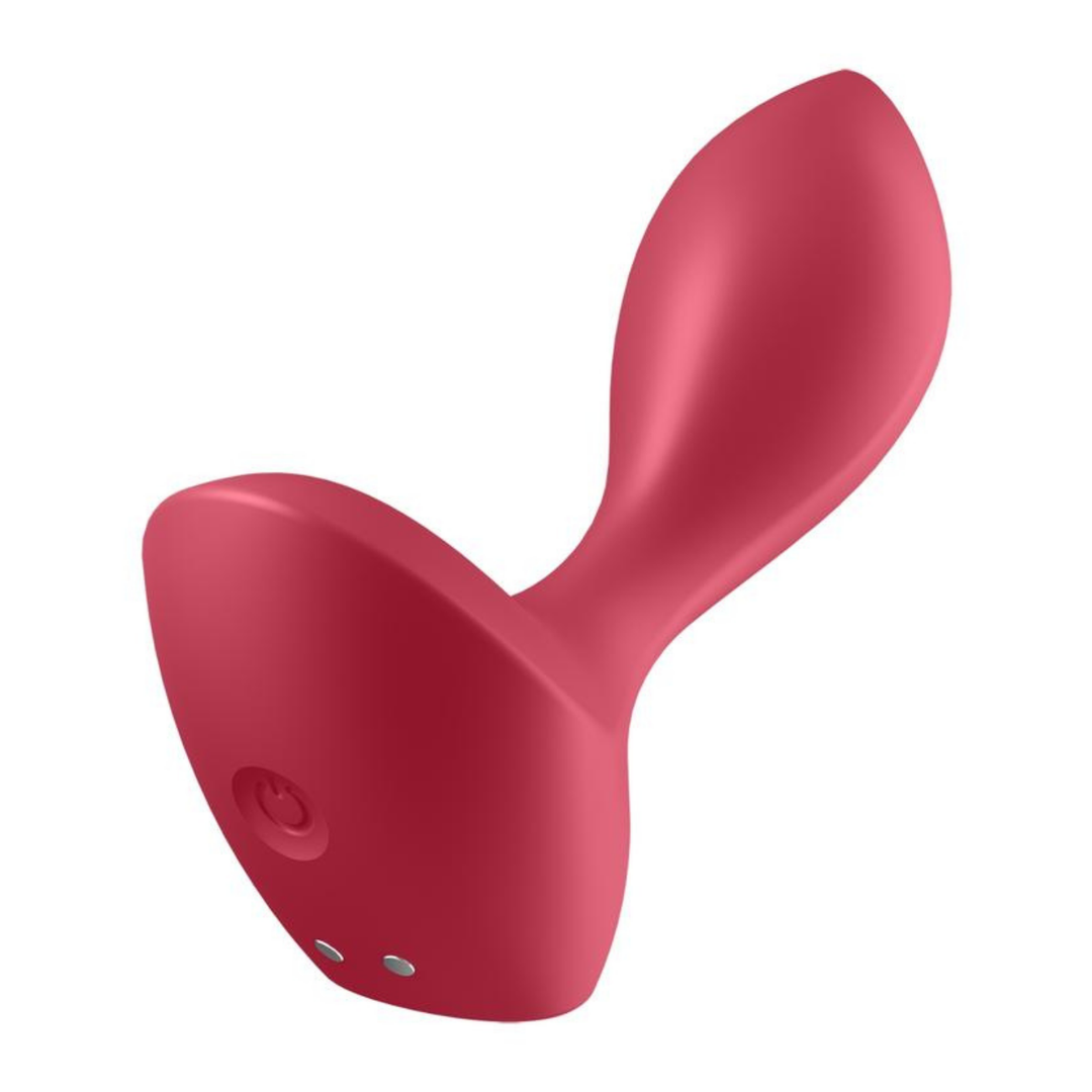 Image of the bottom of the butt plug to show the power button and the magnetic charger. Experience intense anal stimulation with this powerful vibrating plug! It is made out of silicone and is rechargeable!
