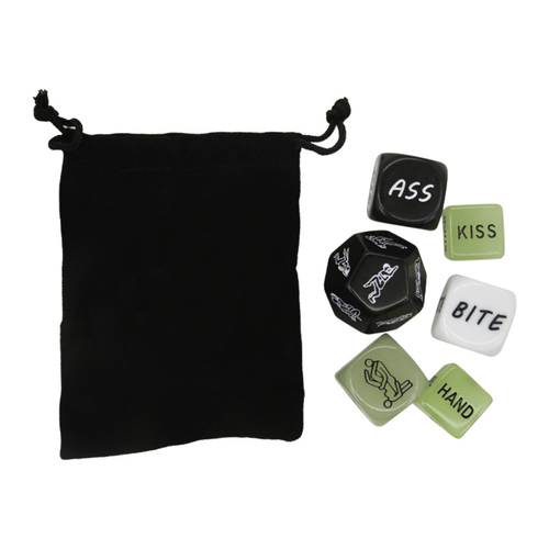 Image of the dice and storage bag.