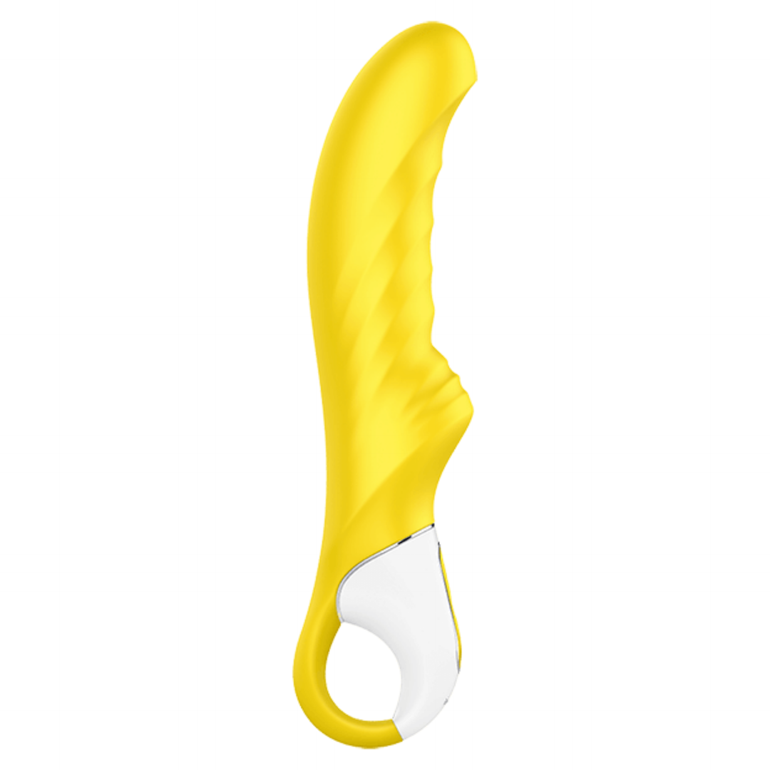 Image of the side of the vibrator. Channel through the 12 different functions that this toy has to offer! Use to spice up your solo play or try with a partner to enhance foreplay! This toy is also 100% rechargeable with the charging cord includes, so you never have to worry about batteries!